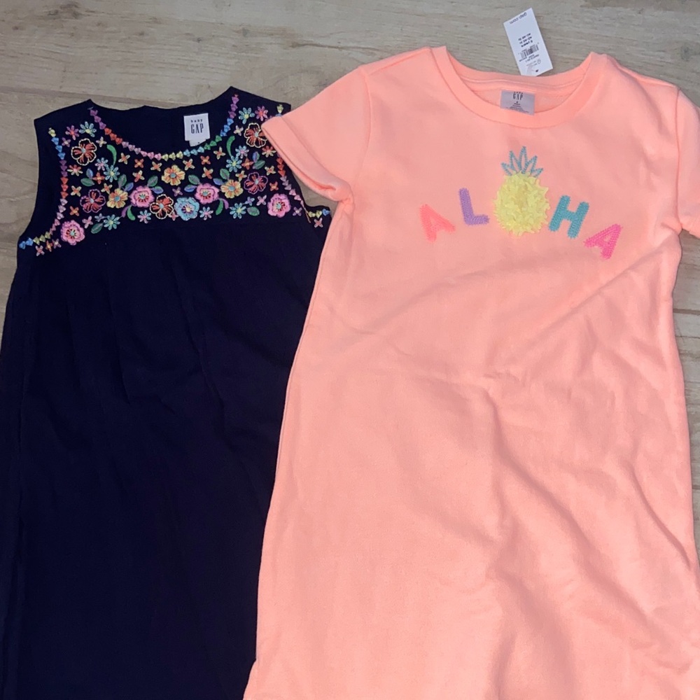 Gap Girls 5T Summer Dresses Navy Blue Linen Orange Aloha Hawaiian T-shirt Dress